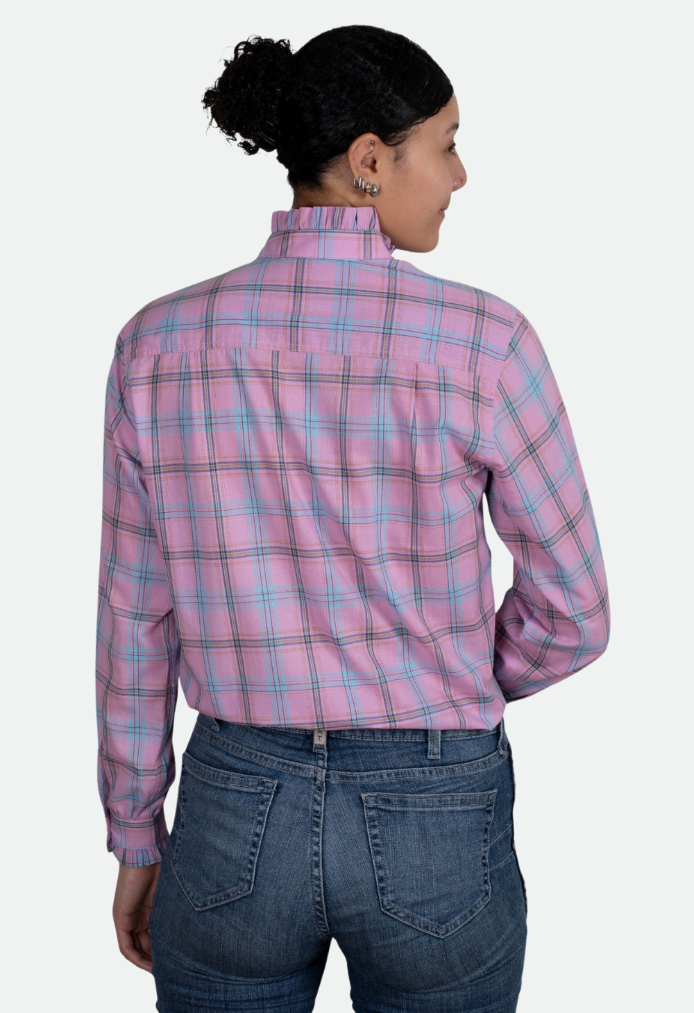 Just Country Women's Abbey Frills Full Button Work Shirt - Dusky Pink Plaid
