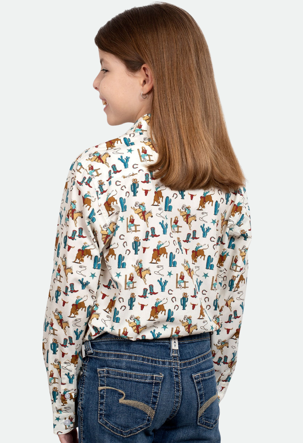 Just Country Girl's Harper 1/2 Button Shirt - Cream Rodeo Girl