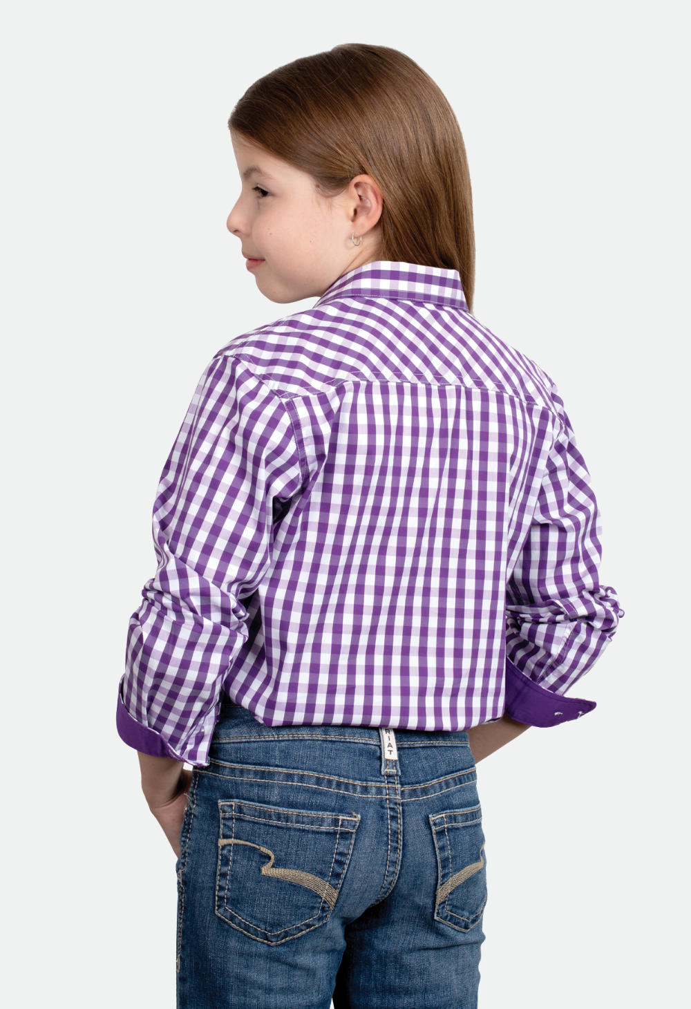 Just Country Girl's Harper 1/2 Button Shirt - Purple Check