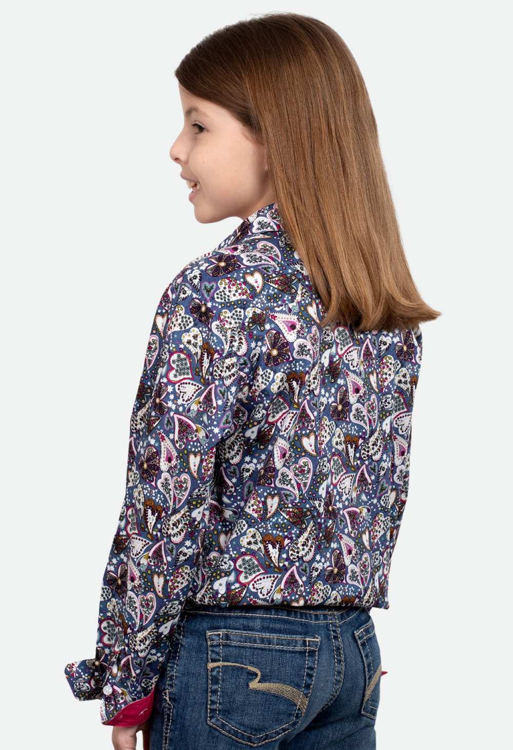 Just Country Girl's Harper 1/2 Button Shirt - Periwinkle Heart Paisley