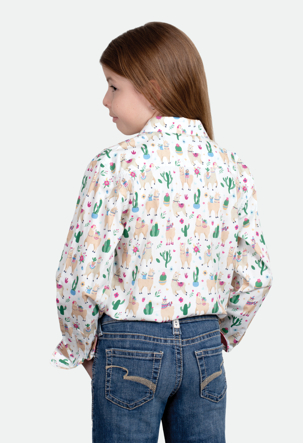 Just Country Girl's Harper 1/2 Button Shirt - White Llamas