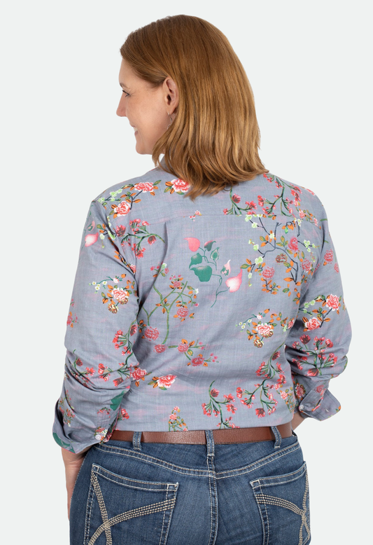 Just Country Women's Abbey Full Button - Grey Geraniums ( CLEARANCE )
