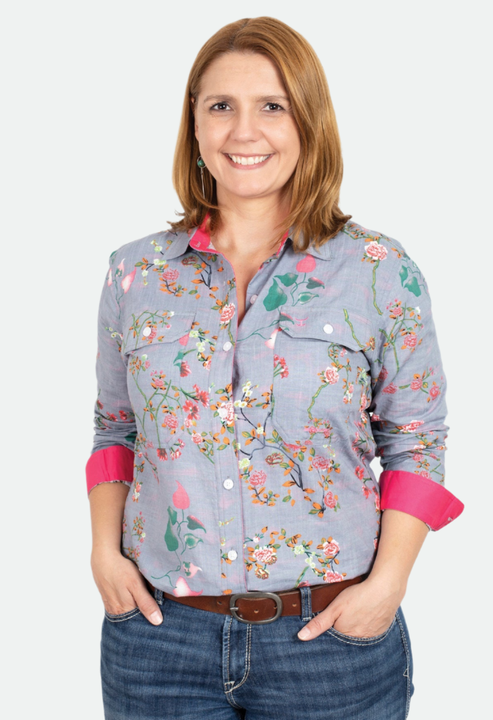 Just Country Women's Abbey Full Button - Grey Geraniums ( CLEARANCE )