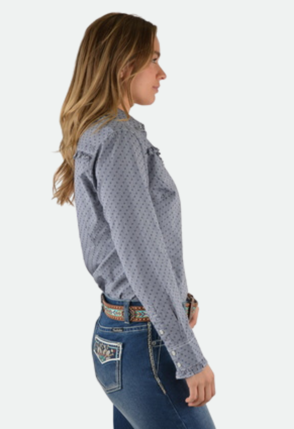 Pure Western Women's Britt Print L/S Shirt (Navy/White)