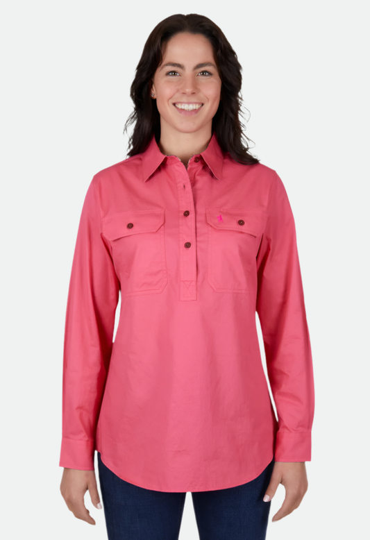 THOMAS COOK WOMENS LIGHT HALF PLACKET L/S SHIRT (WATERMELON)