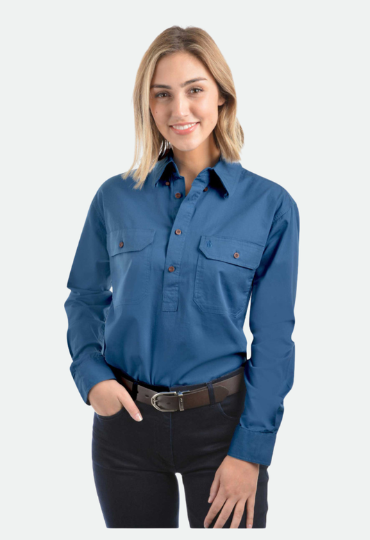 THOMAS COOK UNISEX LIGHT DRILL HALF PLACKET L/S SHIRT