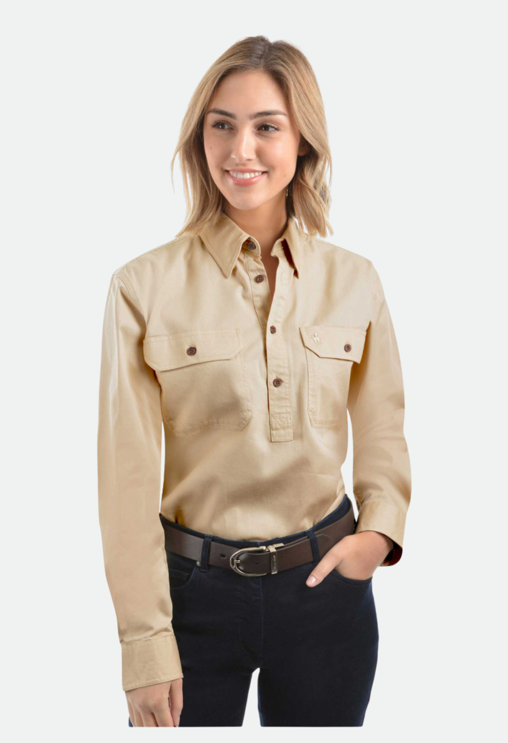 THOMAS COOK UNISEX LIGHT DRILL HALF PLACKET L/S SHIRT