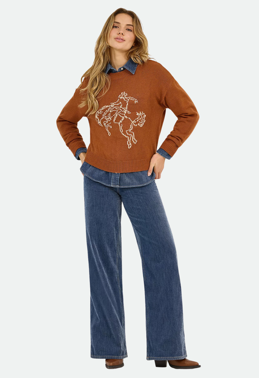 Wrangler Women's Horse Intarsia Crew Neck Sweater
