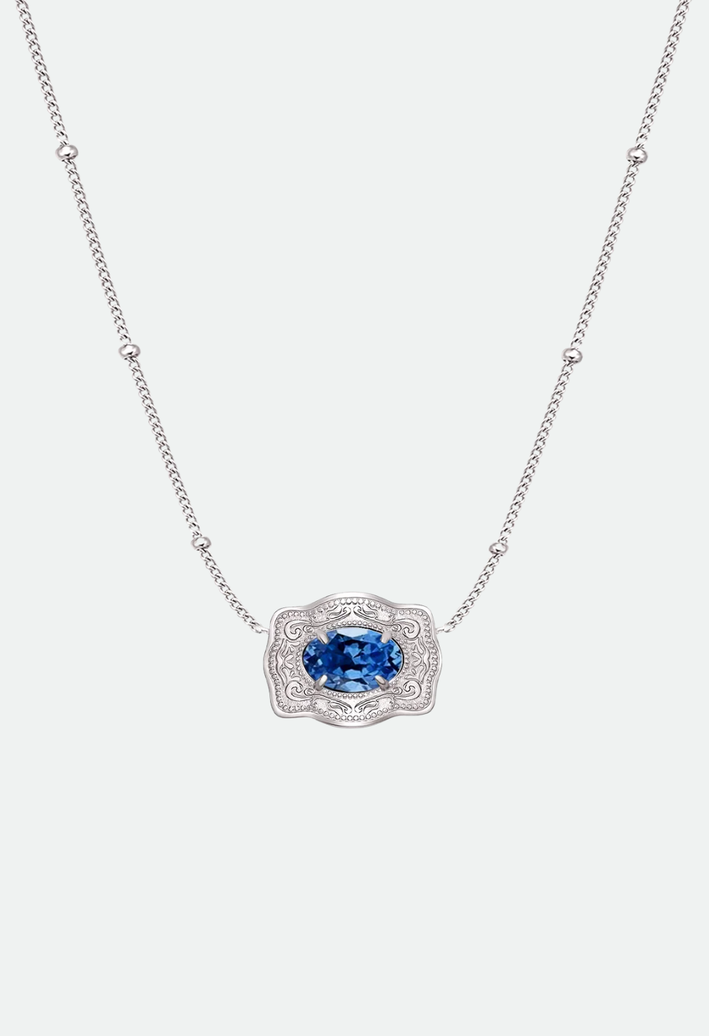 SpurWest Ultra Mini Belt Buckle Birthstone Necklace - Silver