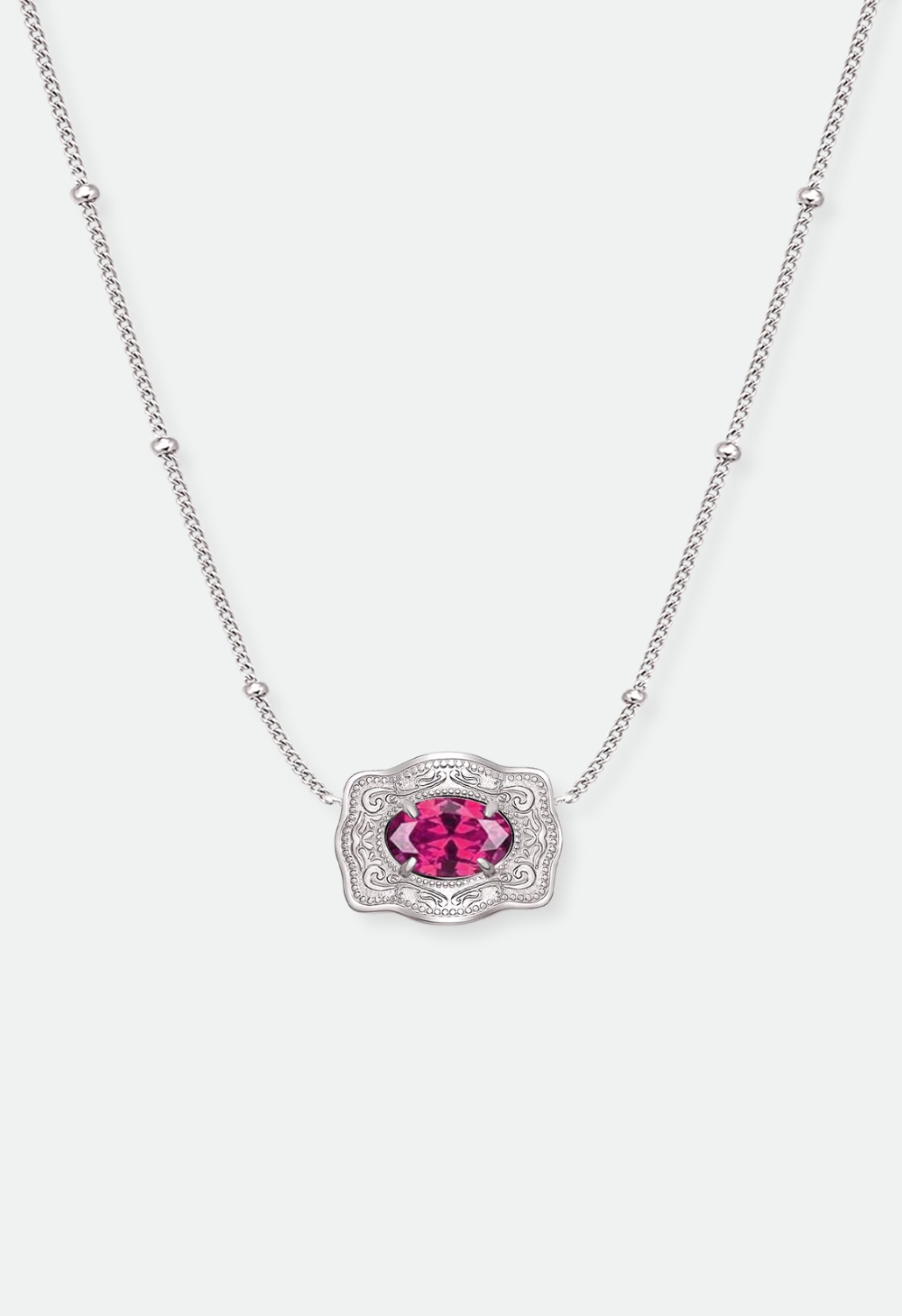 SpurWest Ultra Mini Belt Buckle Birthstone Necklace - Silver