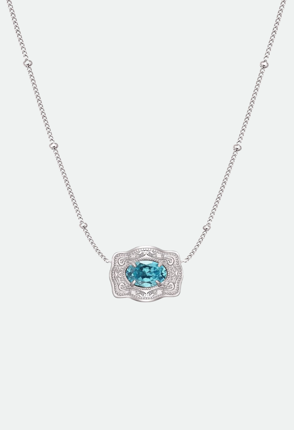 SpurWest Ultra Mini Belt Buckle Birthstone Necklace - Silver