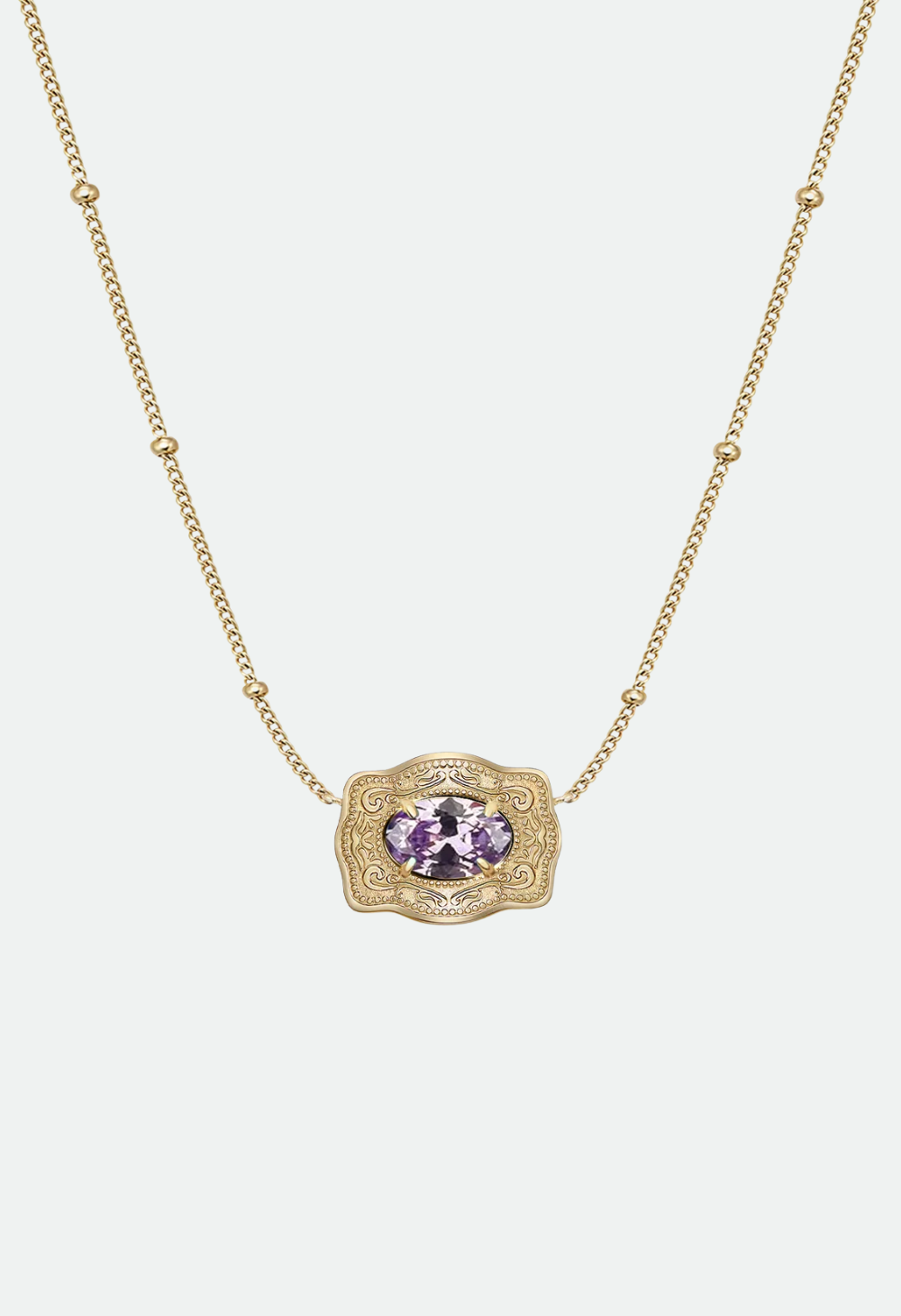 SpurWest Ultra Mini Belt Buckle Birthstone Necklace - Gold
