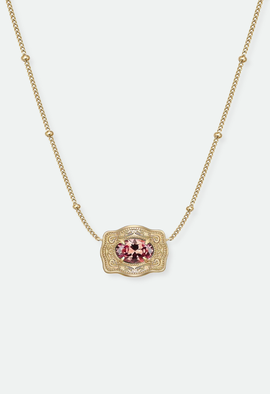 SpurWest Ultra Mini Belt Buckle Birthstone Necklace - Gold