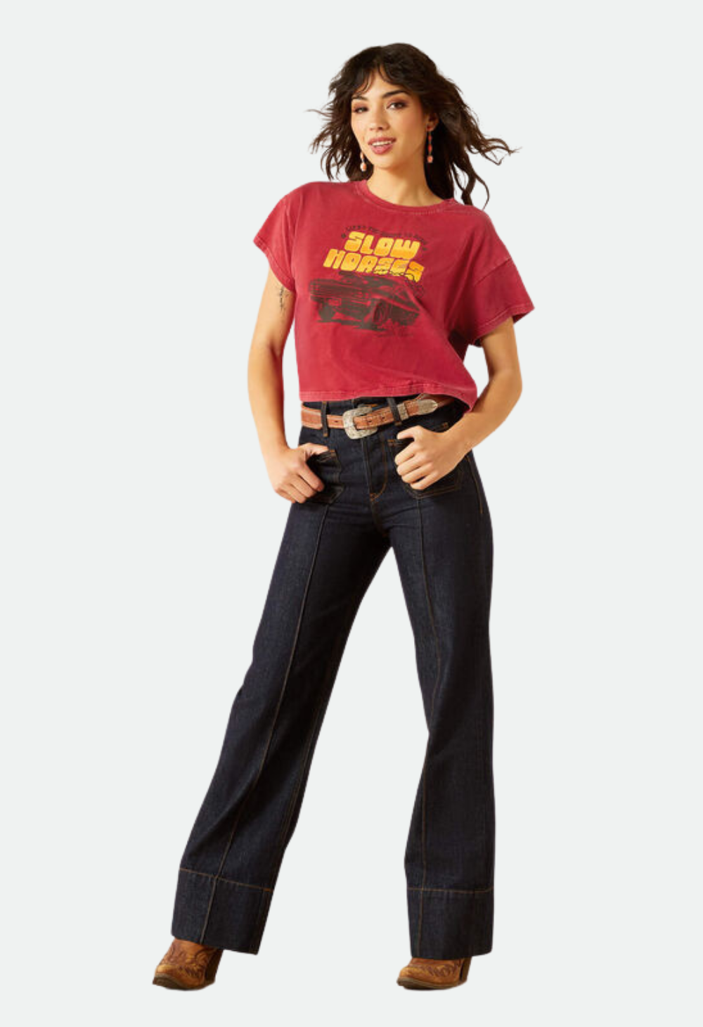 Ariat Women's Sendero Slow Horses T-Shirt - Red Mineral Wash