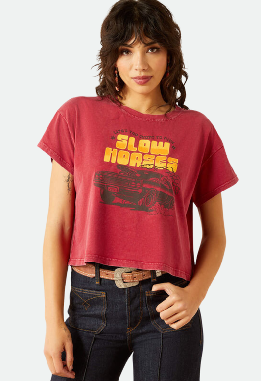 Ariat Women's Sendero Slow Horses T-Shirt - Red Mineral Wash