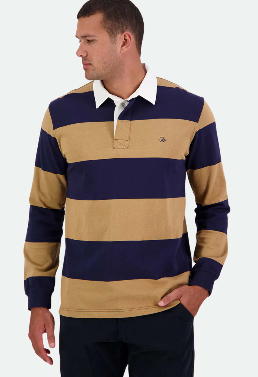 Swanndri Men's Ridgeway Long Sleeve Rugby Top - Navy/Cashew