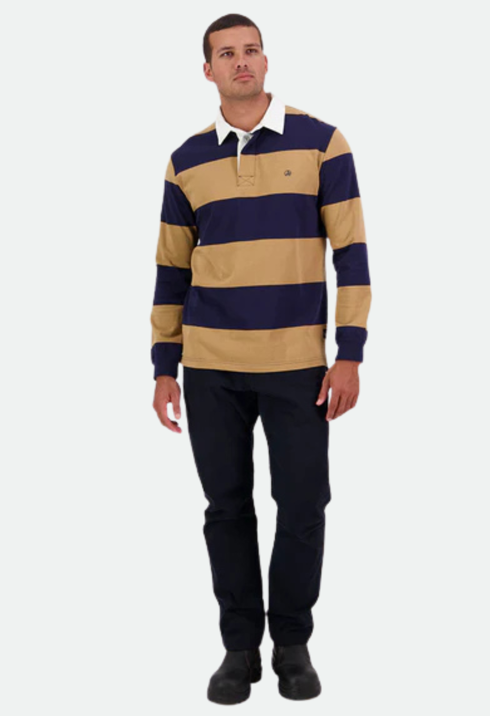 Swanndri Men's Ridgeway Long Sleeve Rugby Top - Navy/Cashew
