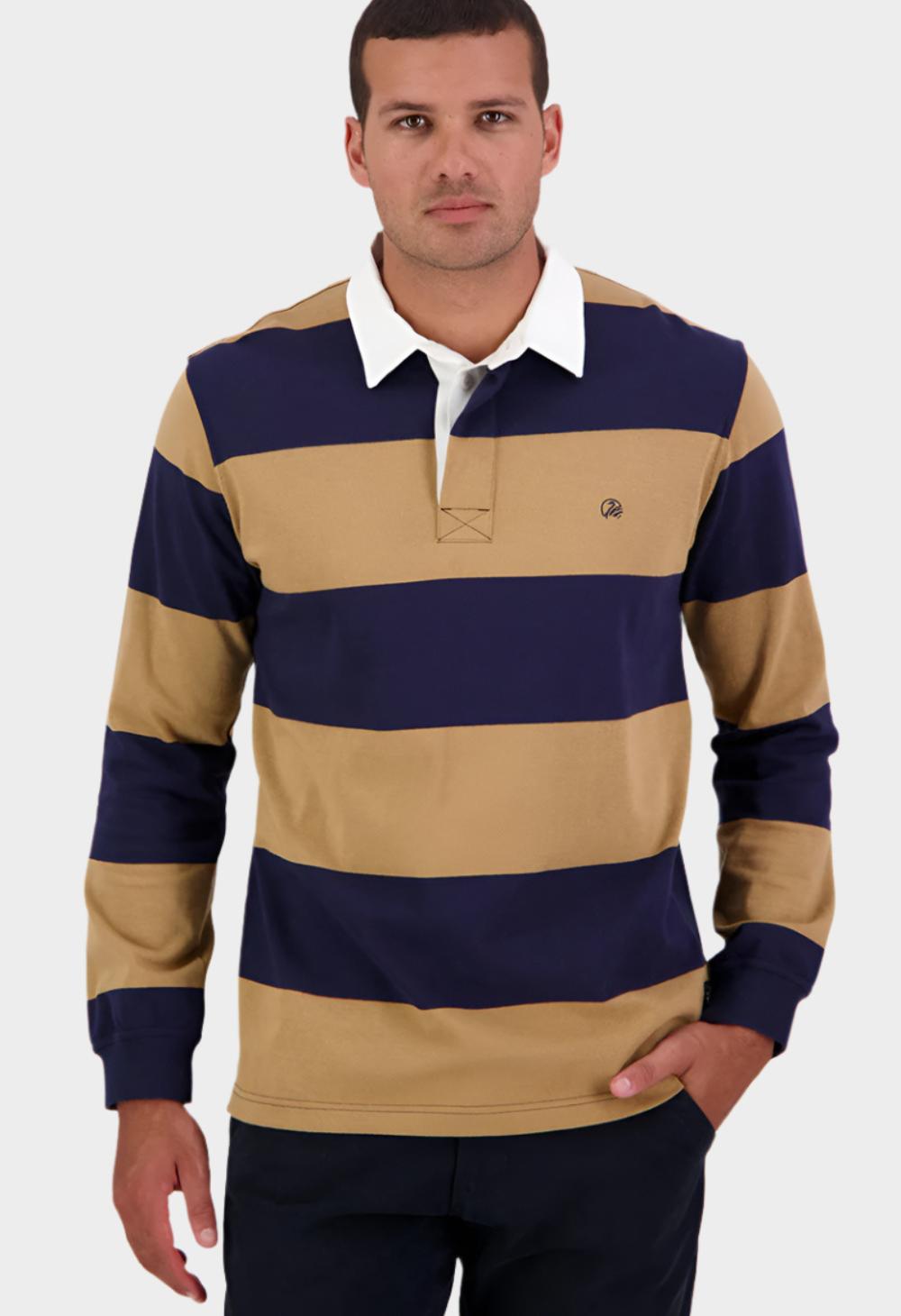 Swanndri Men's Ridgeway Long Sleeve Rugby Top - Navy/Cashew
