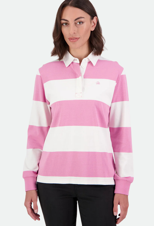 Swanndri Women's Ridgeway Long Sleeve Rugby Top - Blossom/White
