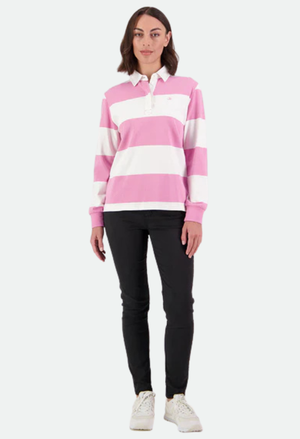 Swanndri Women's Ridgeway Long Sleeve Rugby Top - Blossom/White