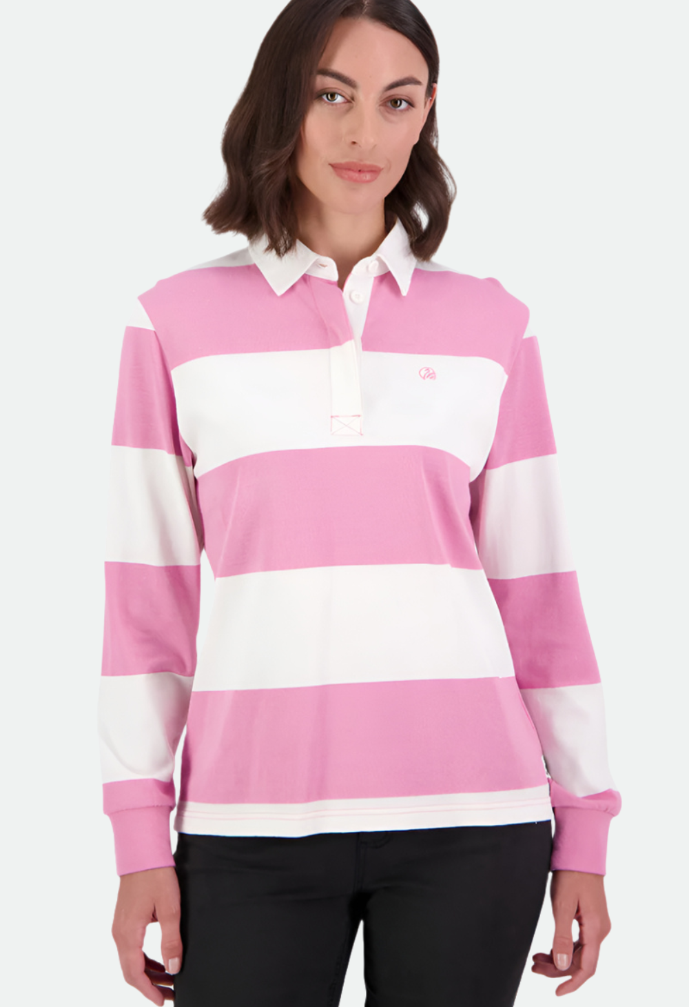 Swanndri Women's Ridgeway Long Sleeve Rugby Top - Blossom/White