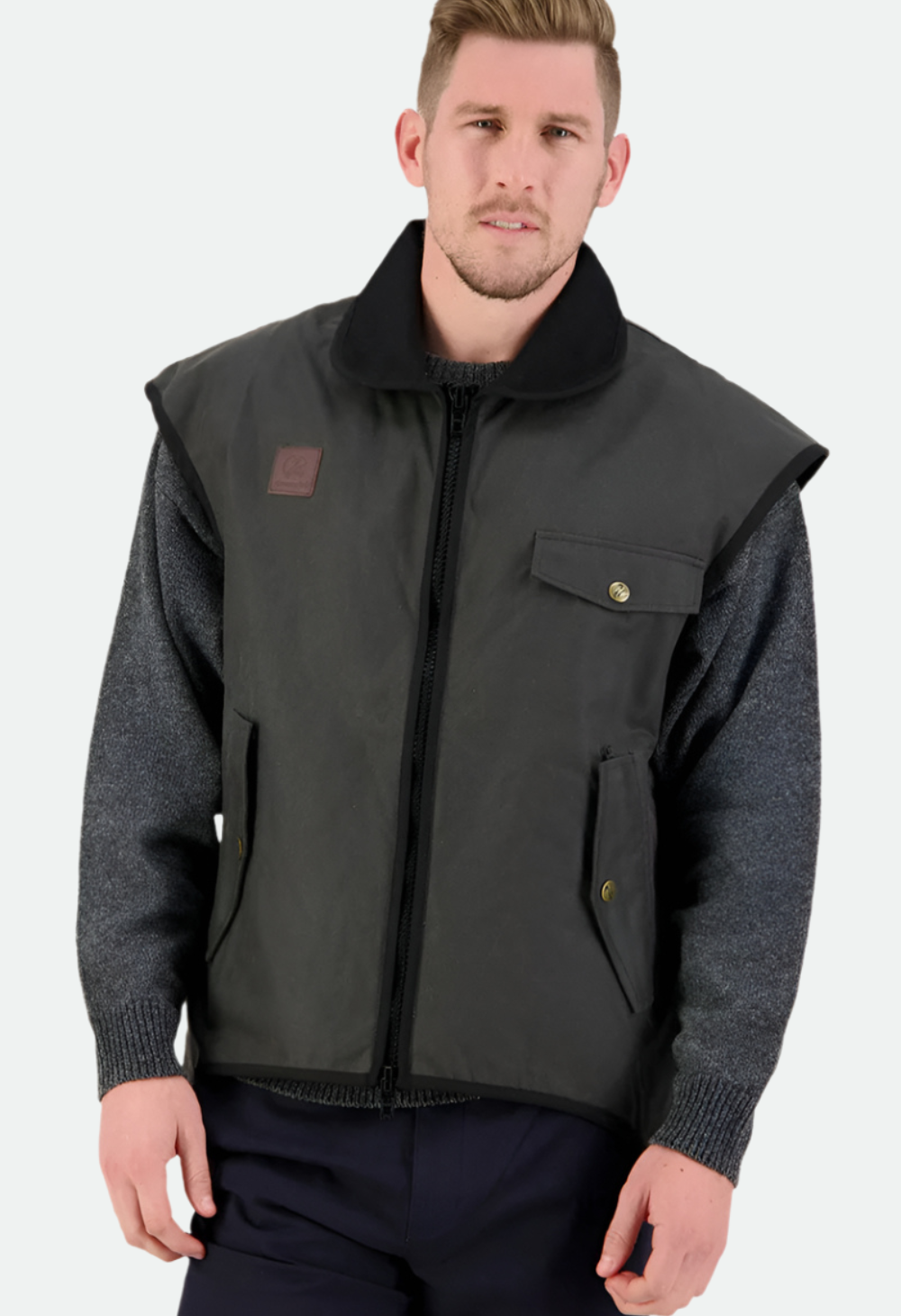 Swanndri Men's Levels Oilskin Vest with Cotton Lining - Brown