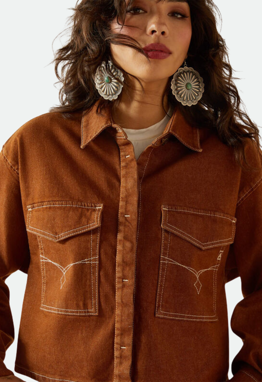 Ariat Women's Boxy Cropped Denim Jacket - Pecan Brown