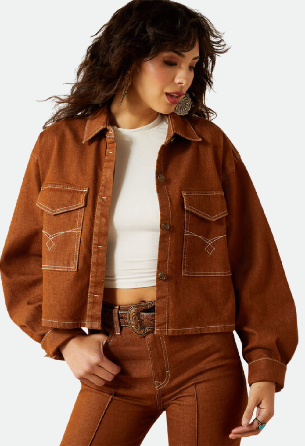 Ariat Women's Boxy Cropped Denim Jacket - Pecan Brown