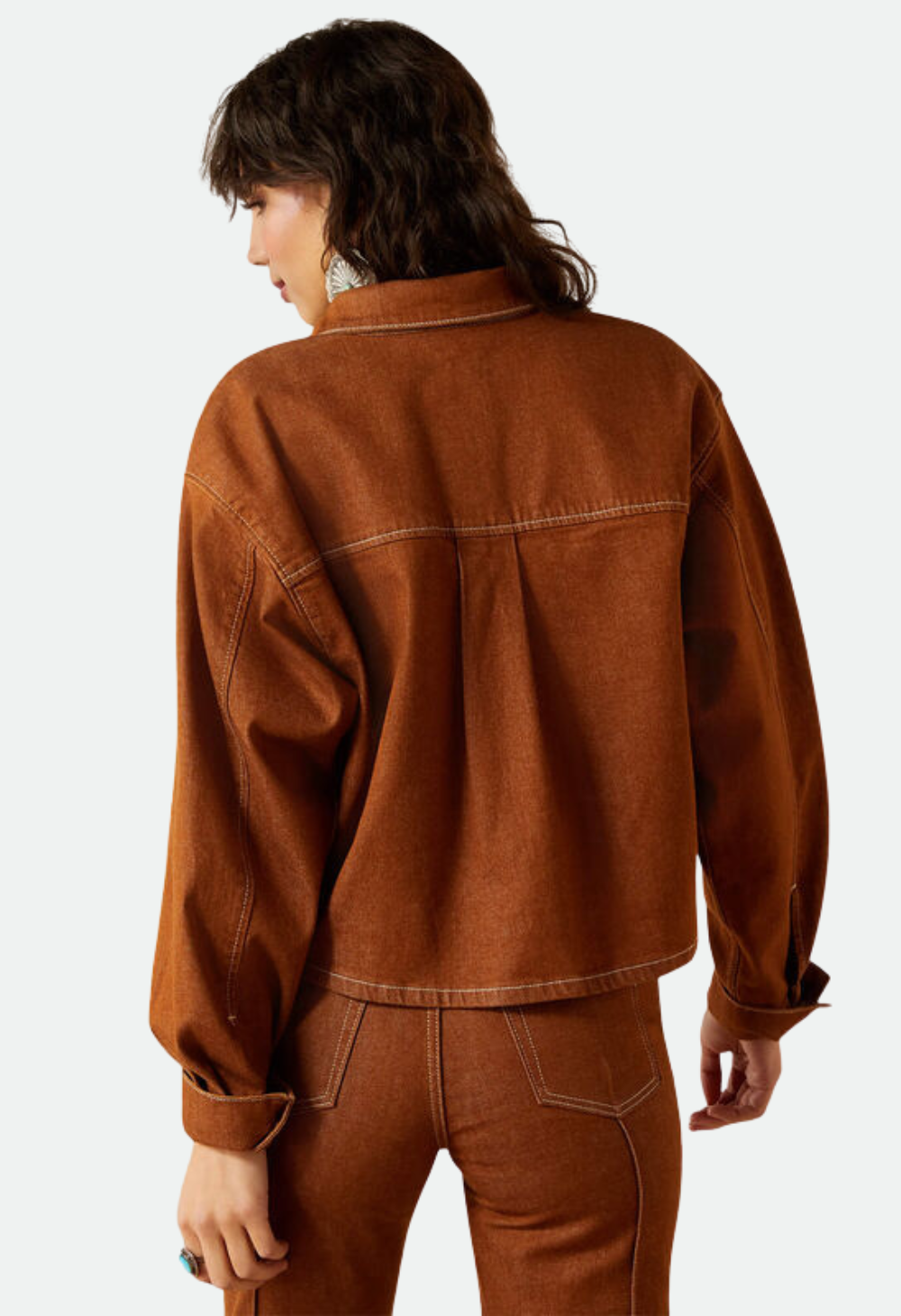 Ariat Women's Boxy Cropped Denim Jacket - Pecan Brown