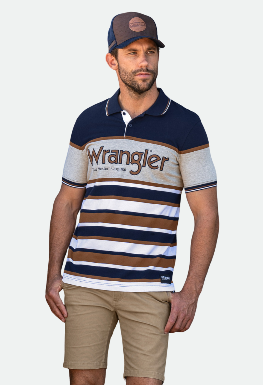 WRANGLER MENS LIAM HP TRUCKER CAP (DARK TAN/NAVY)
