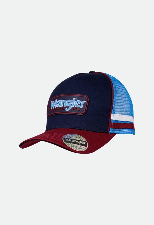WRANGLER MENS OWEN HP TRUCKER CAP (NAVY/RED)