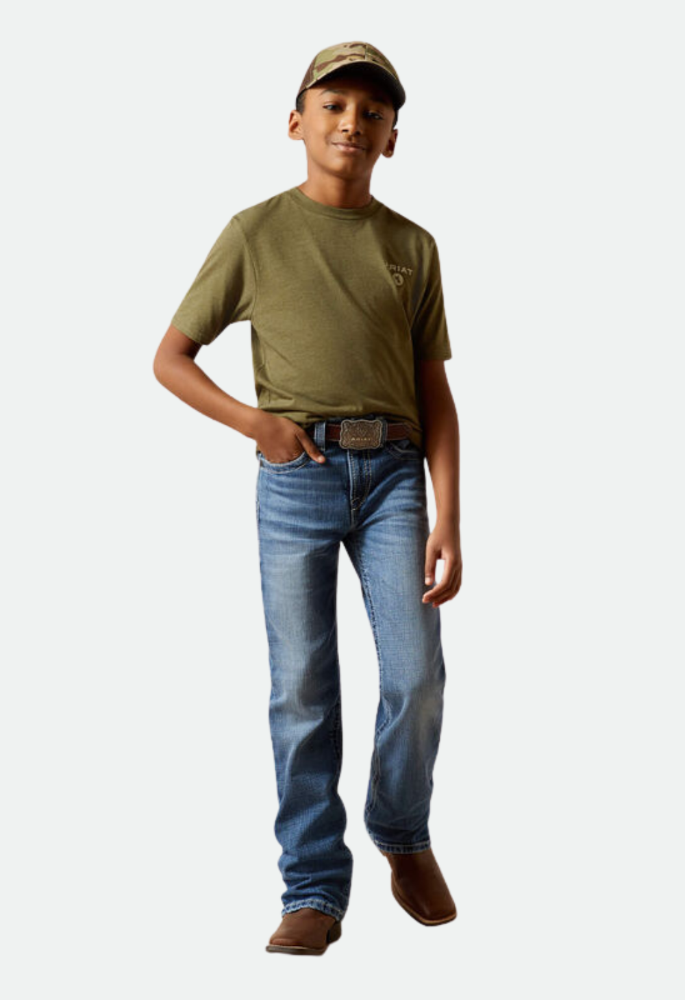Ariat Boy's Roped Diamond T-Shirt - MILITARY HEATHER