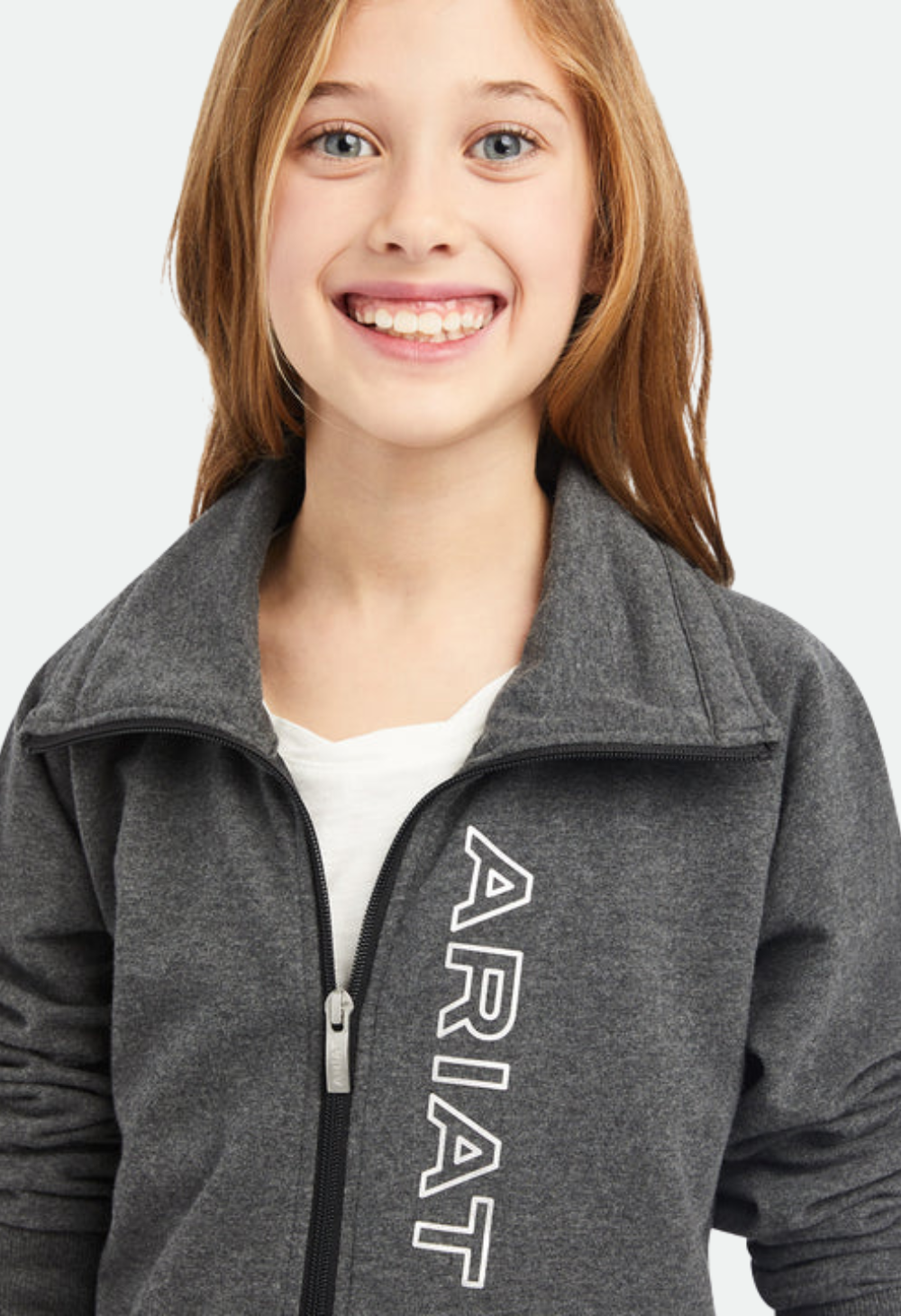 Ariat Kids Team Logo Full Zip Sweatshirt (Charcoal) - CLEARANCE