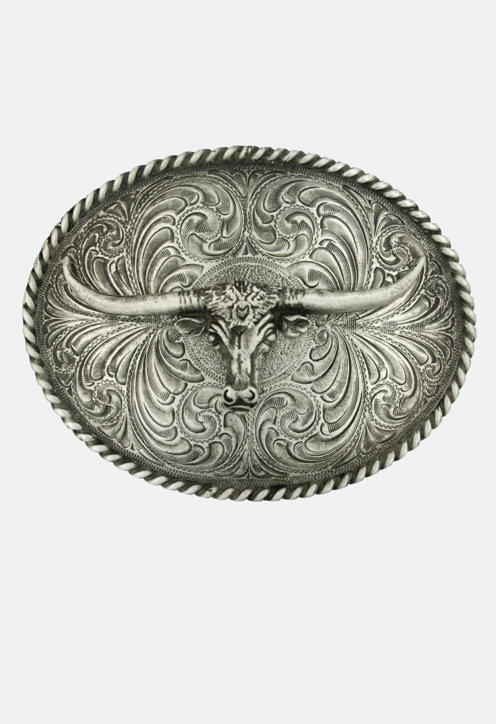 Montana Oval Longhorn Classic Antiqued Attitude Belt Buckle
