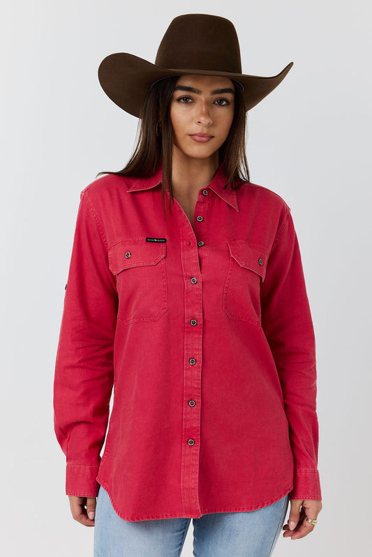 Ringers Western Womens Rugged Full Button Work Shirt - Berry