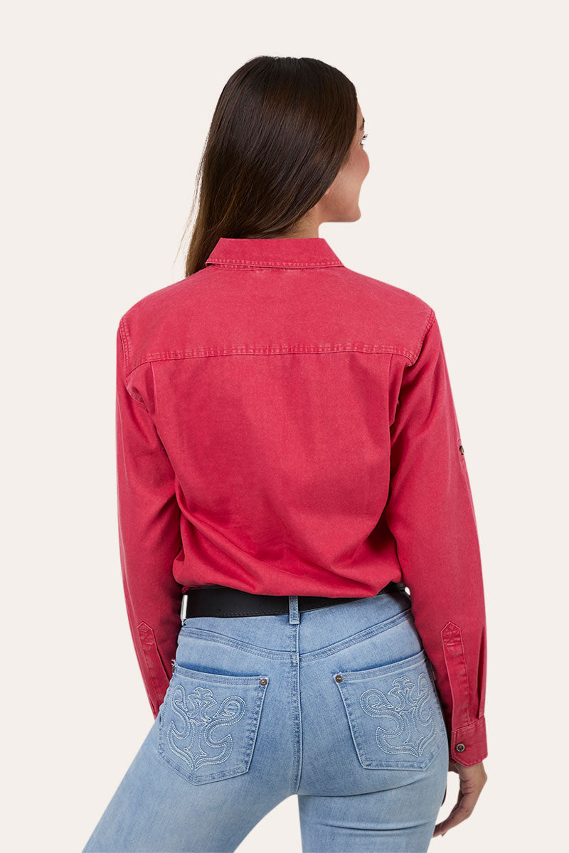 Ringers Western Womens Rugged Full Button Work Shirt - Berry