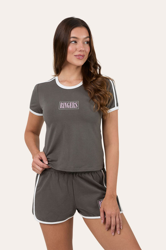 Ringer Western Womens Lolita T-Shirt - Charcoal/White