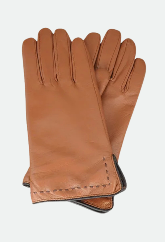 Avenel Idaho Sheepskin Leather Glove w Contrast Stitch - Tan/Brown