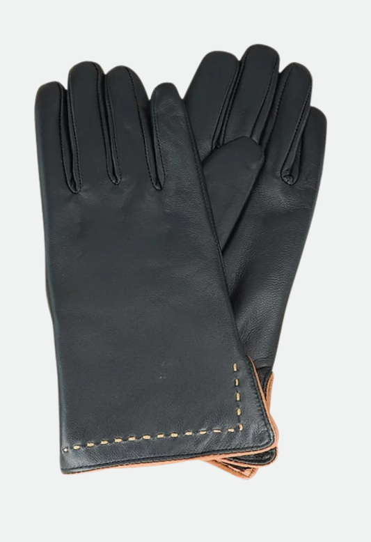 Avenel Idaho Sheepskin Leather Glove w Contrast Stitch - Black/Tan