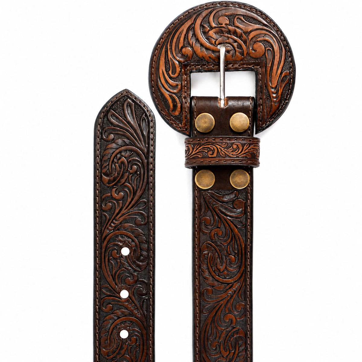 Challenger Western Floral Filigree Leather Belt - Tan/Turquoise