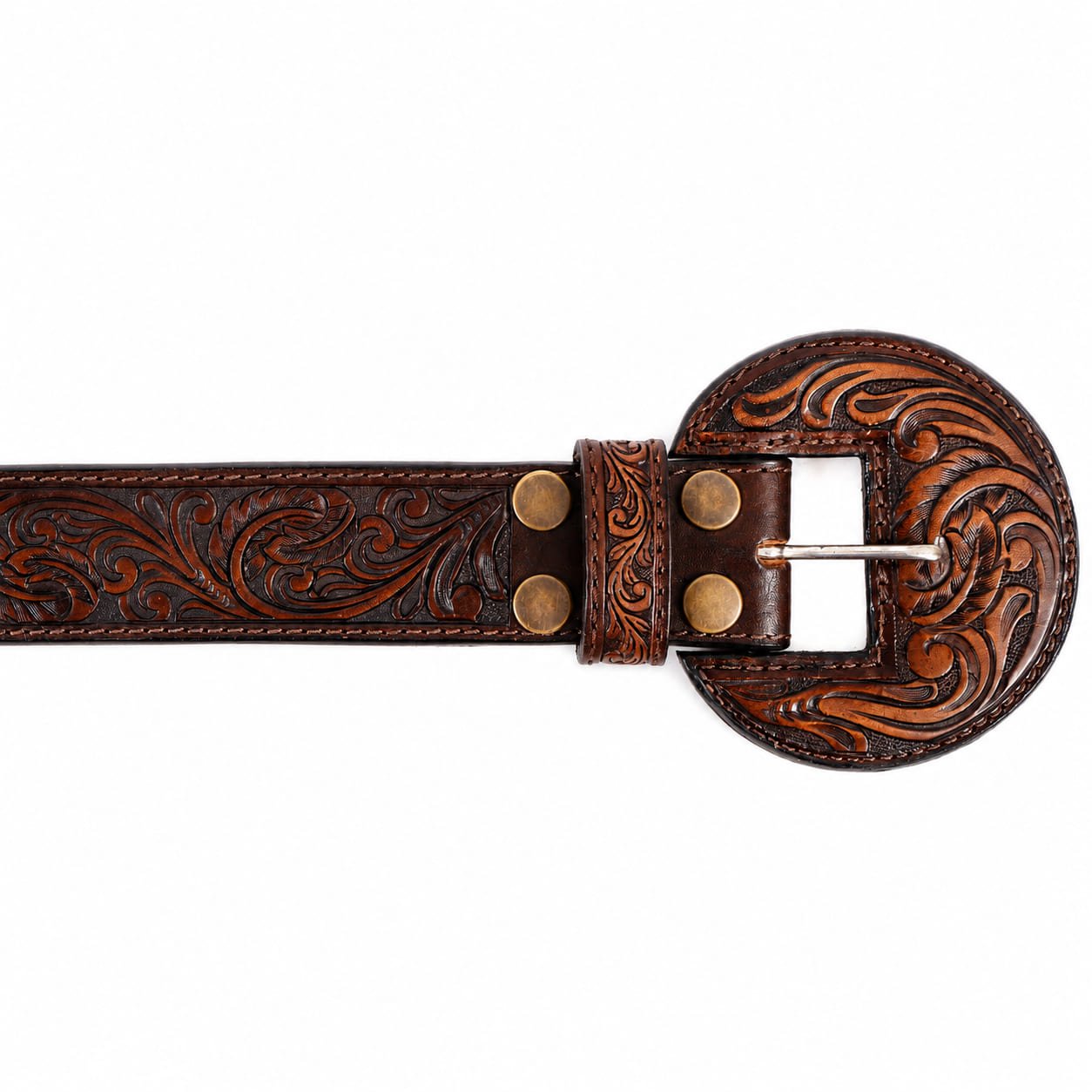 Challenger Western Floral Filigree Leather Belt - Tan/Turquoise
