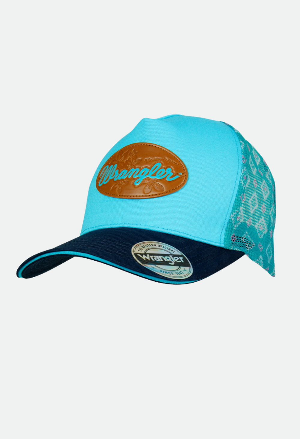 WRANGLER WOMENS MISHA HP PONYTAIL TRUCKER CAP (AQUA/NAVY)