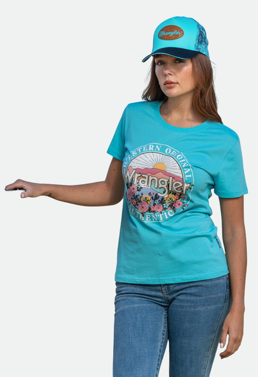 WRANGLER WOMENS MISHA HP PONYTAIL TRUCKER CAP (AQUA/NAVY)