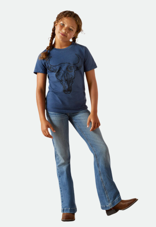 Ariat Girl's Bull Night Sky T-Shirt - NAVY HEATHER