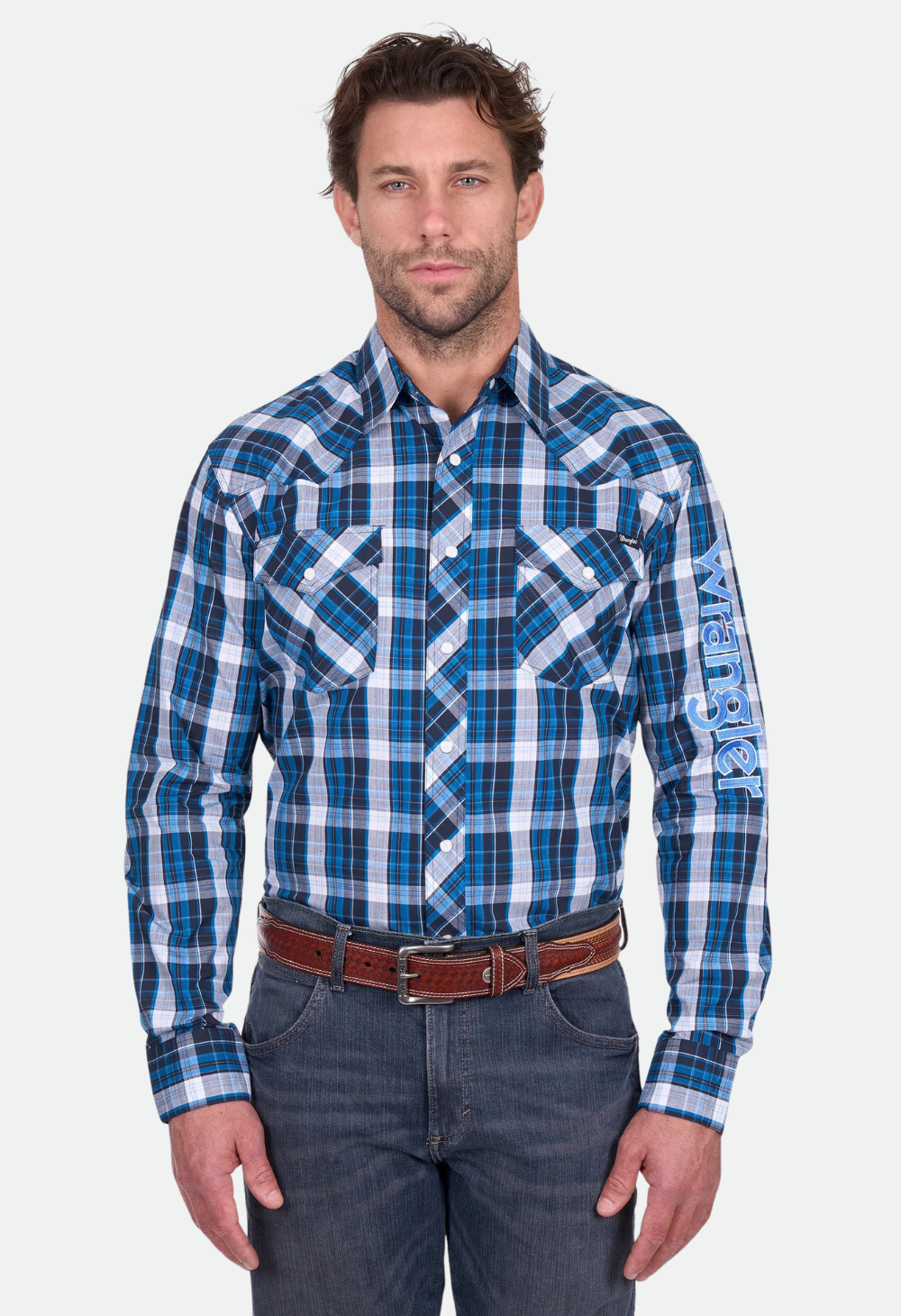 Wrangler Men’s Tony Check Logo Western Long Sleeve Shirt