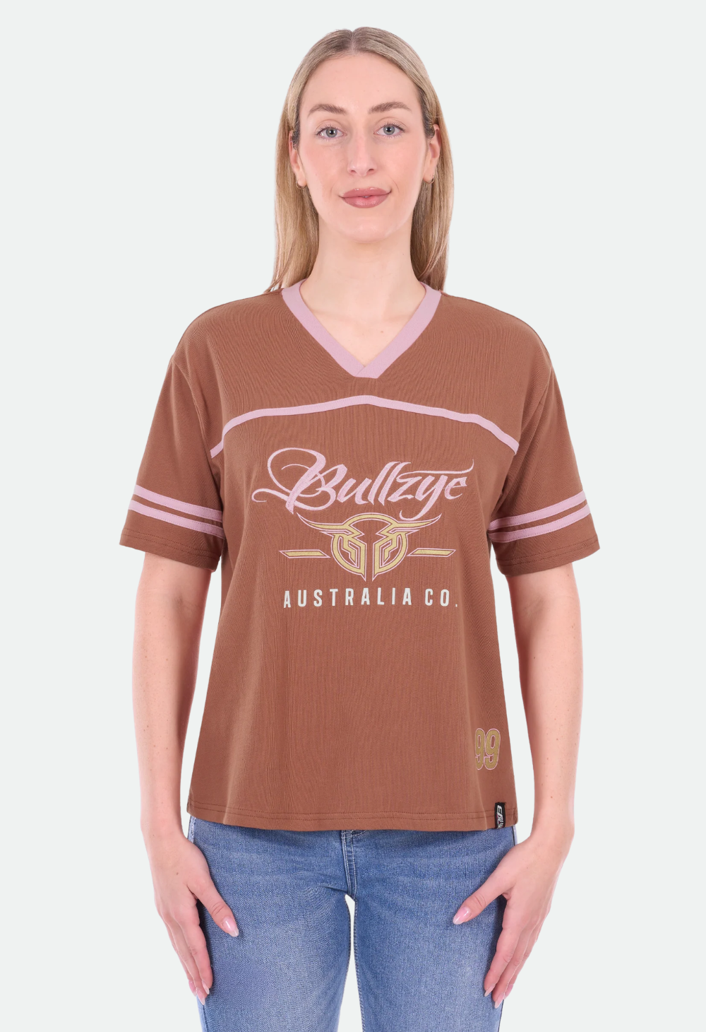 Bullzye Women’s Quincy V-Neck Oversized Short Sleeve Tee - Rust
