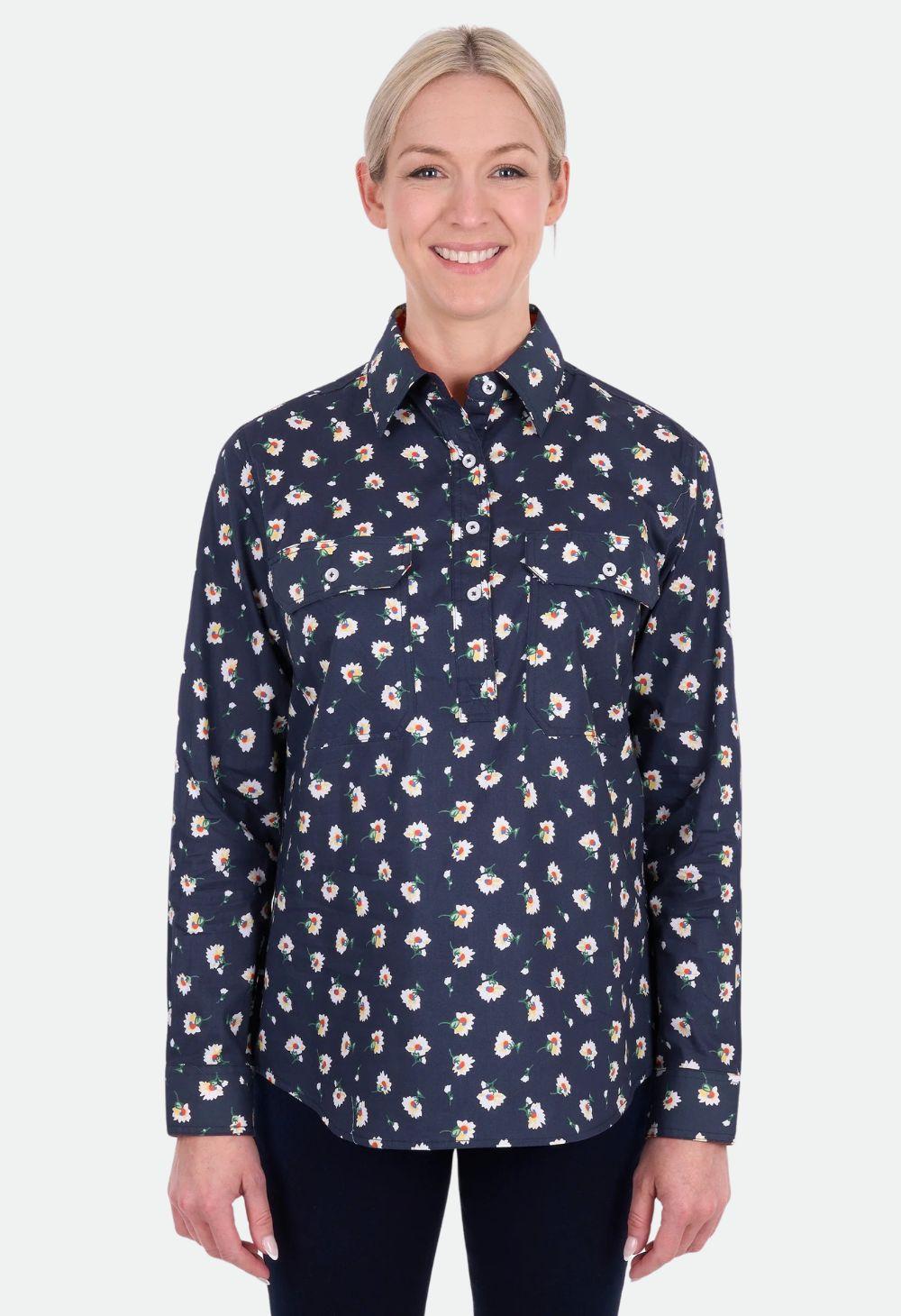 Hard Slog Women’s Joanna Half Placket Long Sleeve Shirt - Navy