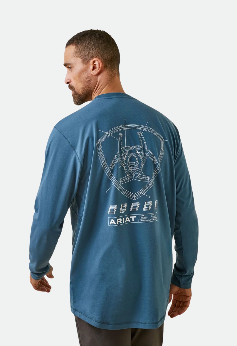 ARIAT Mens Rebar Workman Blueprint LS Tee Indian Teal (Clearance)