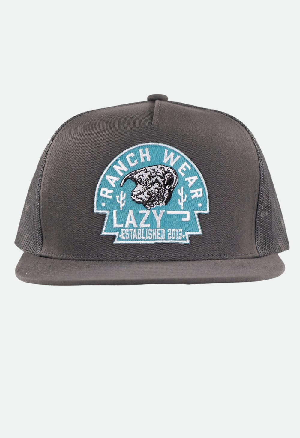 Lazy J Ranch Charcoal Grey Turquoise Arrowhead Classic Five Panel Trucker Hat