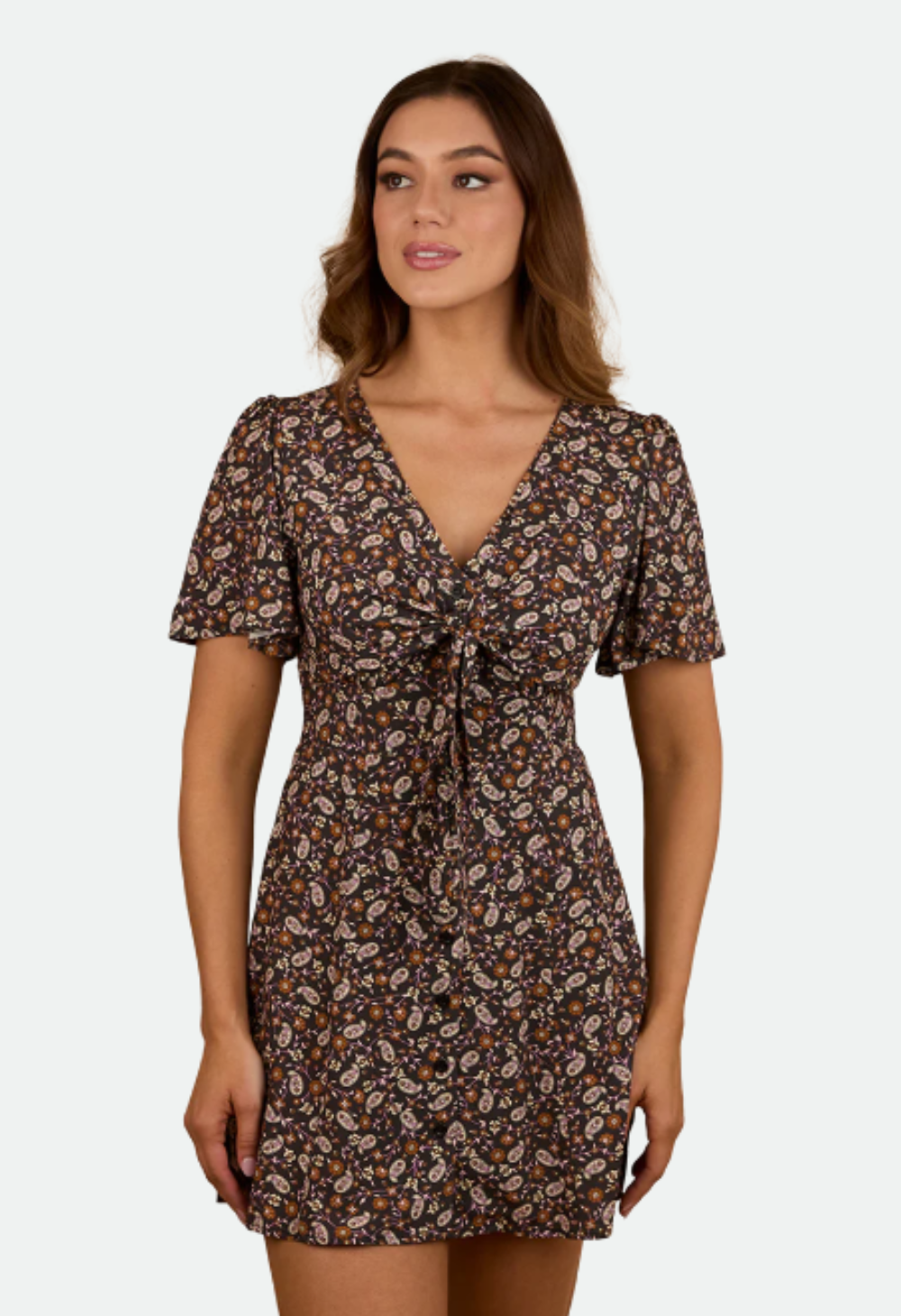 Ringers Western Womens Patsy Tie Front Mini Dress - Charcoal